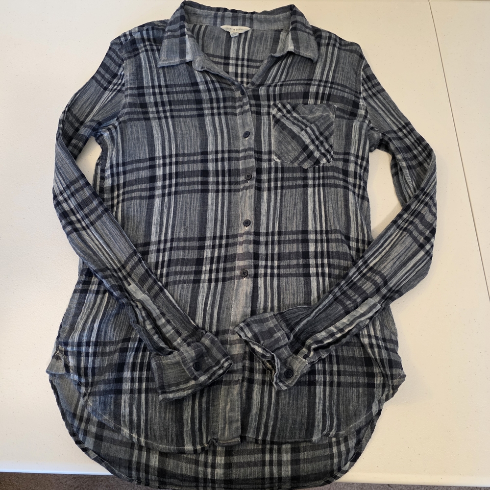 Lucky Brand Blue And White Plaid Button Down Shirt Size Small